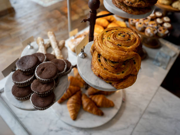 close up on delicious pastries at a pastry shop